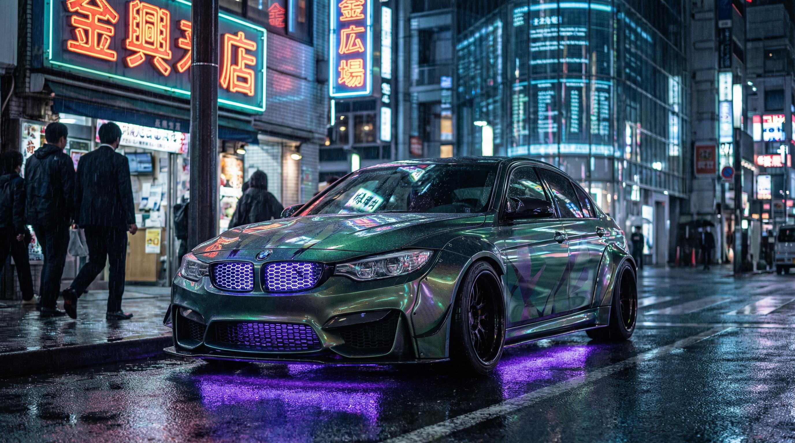 大象传媒绿色改装轿车夜景灯光视频